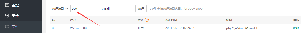宝塔面板放行9001端口
