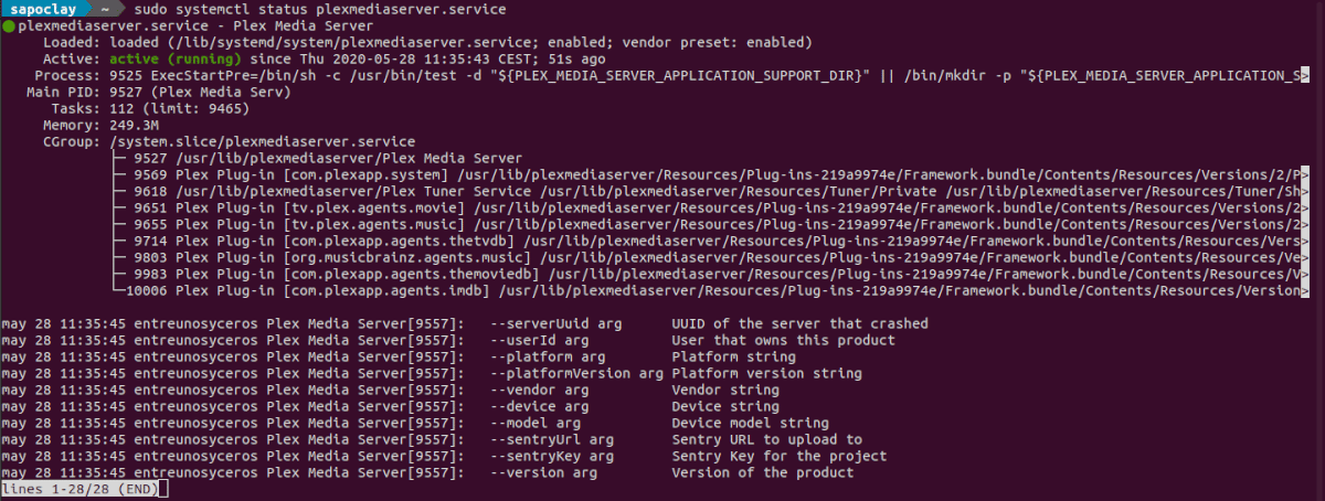 软件包.deb中的状态plexmediaserver